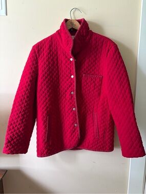 Talbots Quilted Bright Red Snap-Front Puffer Jacket